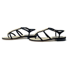 Load image into Gallery viewer, CHANEL Pearl Sandals Black/Beige suede Size 36C
