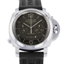 Load image into Gallery viewer, PANERAI Luminor 1950 8Days GMT Chronograph W44mm Stainless Steel Rubber Black Dial PAM00275
