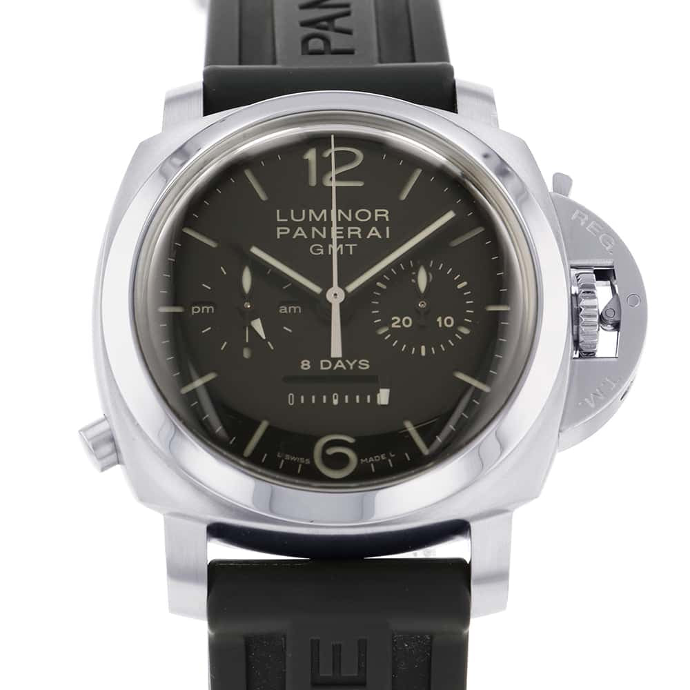 PANERAI Luminor 1950 8Days GMT Chronograph W44mm Stainless Steel Rubber Black Dial PAM00275