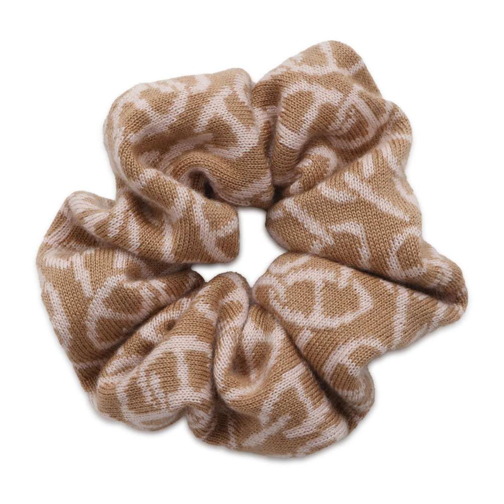 HERMES Scrunchie Claudia Naoussa Beige/Rose Cashmere70% Silk30%