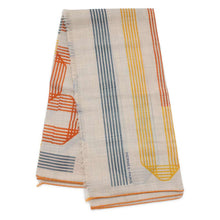 Load image into Gallery viewer, HERMES RUBANS D&#39;HERMES Rectangle Shawl Beige Scene/Blue/Orange Cashmere100%
