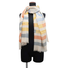 Load image into Gallery viewer, HERMES RUBANS D&#39;HERMES Rectangle Shawl Beige Scene/Blue/Orange Cashmere100%
