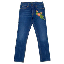 将图像加载到图库查看器中，GUCCI Flower x Tiger Embroidery Denim Size 22 Blue449577 Cotton100%
