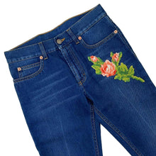 将图像加载到图库查看器中，GUCCI Flower x Tiger Embroidery Denim Size 22 Blue449577 Cotton100%
