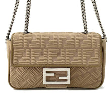 将图像加载到图库查看器中，FENDI Midi Baguette FF Fabric ChainShoulder Bag Beige 8BR793 Fabric suede
