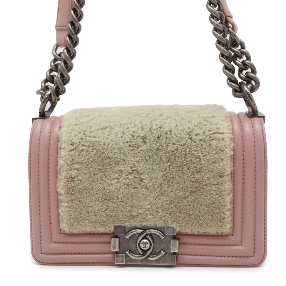 CHANEL Boy Chanel ChainShoulder Pink Leather Fur