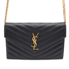 将图像加载到图库查看器中，SAINT LAURENT PARIS Monogram Saint Laurent Envelope Chain Wallet Black 393953 Leather
