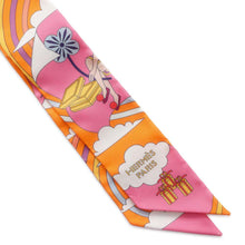 Load image into Gallery viewer, HERMES Twilly Flying Carre Carres Volants Orange/Rose Malabar/Mauve Silk100%
