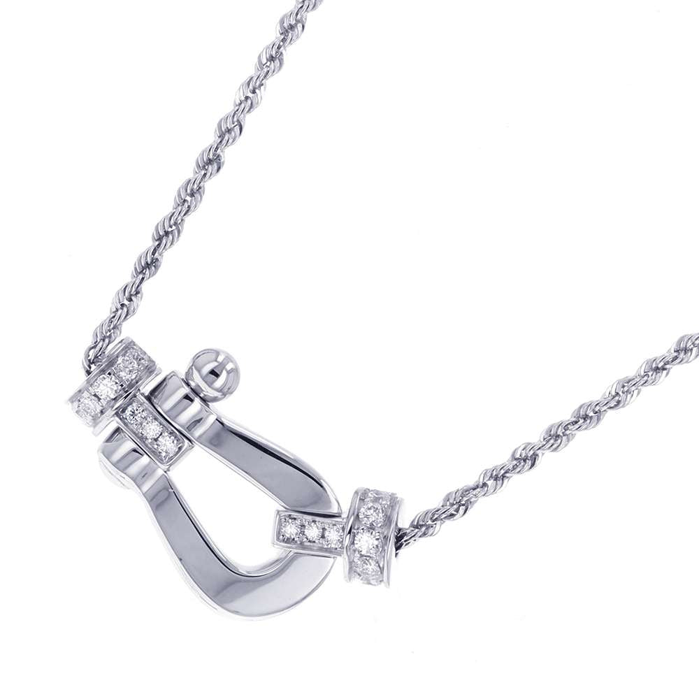 FRED Force 10 Necklace Half Diamond Size Medium 7B0238 18K White Gold