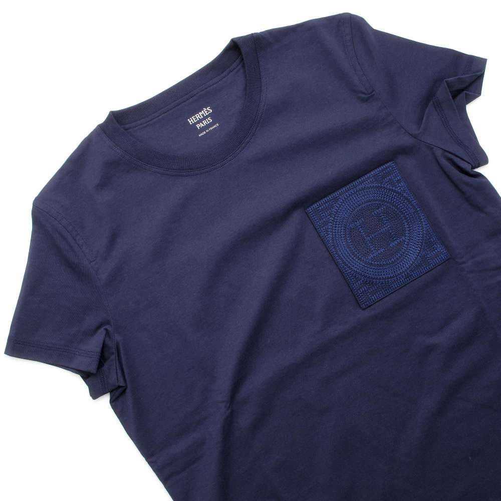 HERMES Embroidered H logo pocket T-shirt Size 38 Navy Cotton100%– GALLERY  RARE Global Online Store