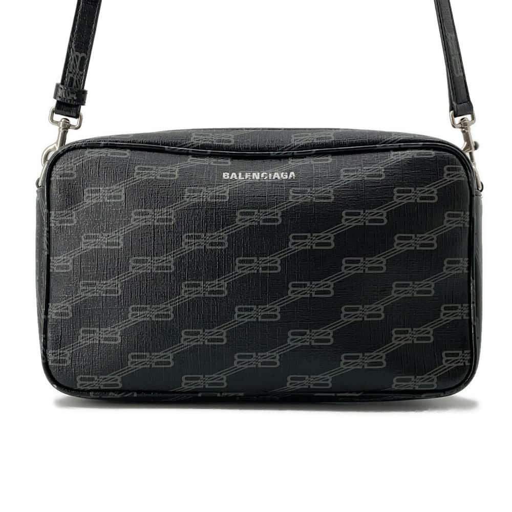 BALENCIAGA BBMonogram Signature Camera Bag Black 702723 PVC Size Medium