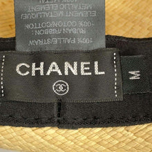 Load image into Gallery viewer, CHANEL CC Logo Ribbon Straw Hat Size M Beige/Gray Straw Cotton
