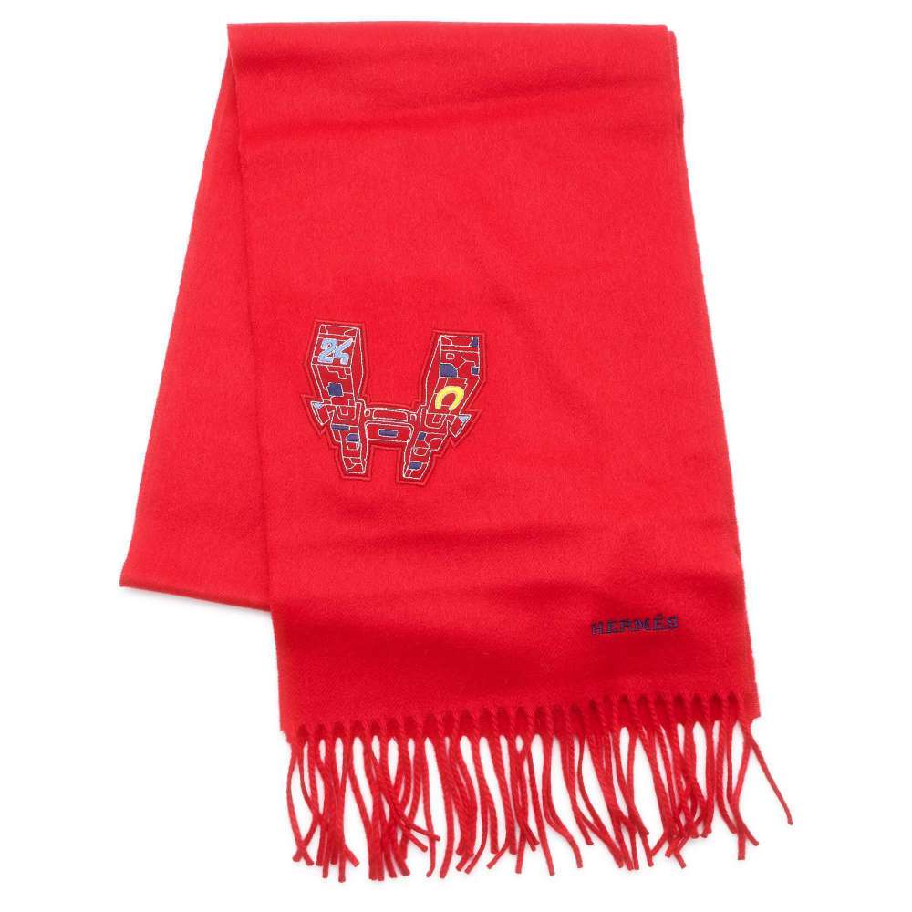 HERMES Scarf Odyssey IMPRIME HERMES ODYSEE Red Cashmere100%