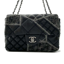 将图像加载到图库查看器中，CHANEL CC Logo Patchwork ChainShoulder Bag Black/Gray Lambskin Tweed
