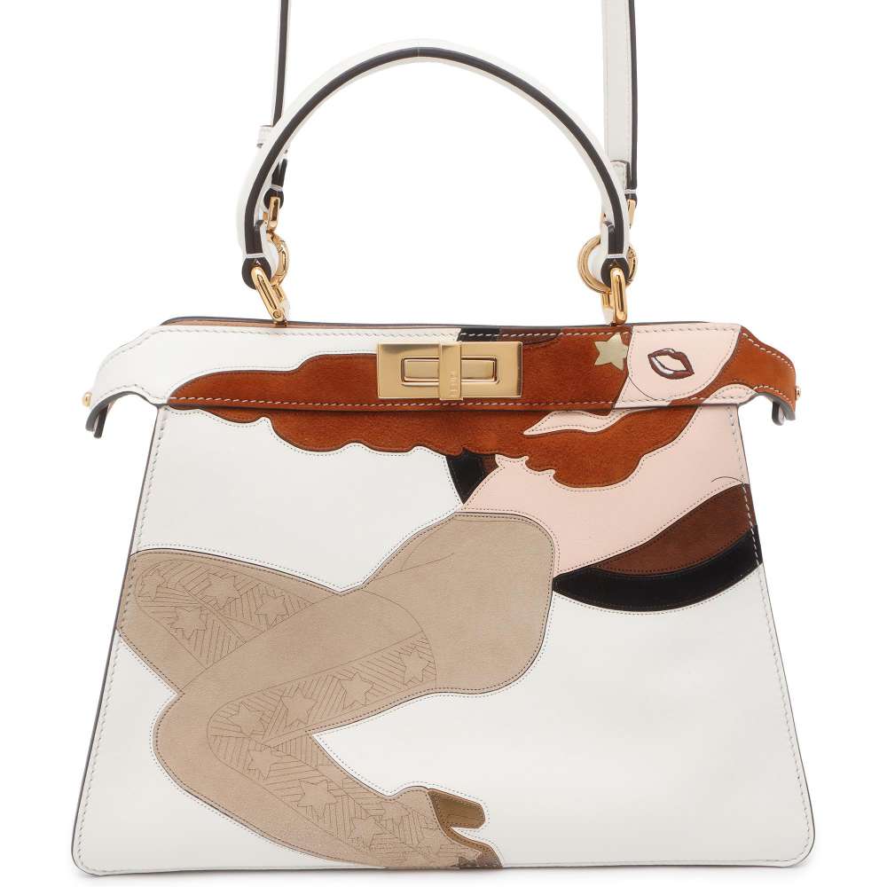 FENDI Peekaboo ISeeU Antonio Lopez White/Brown/Beige 8BN321 Leather suede Size Medium