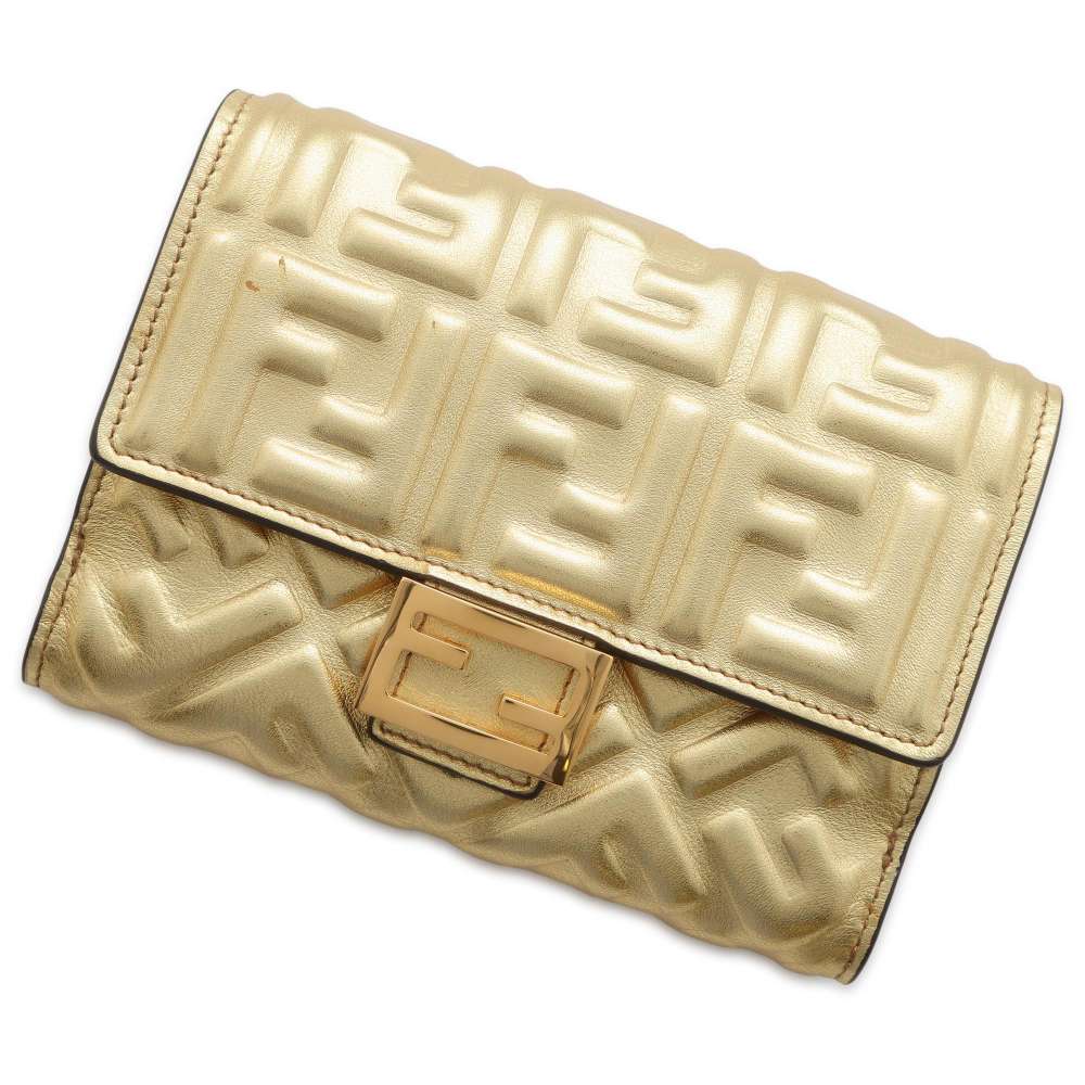 FENDI Baguette Zucca Medium Wallet Gold 8M0419 Leather