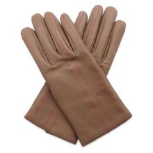 将图像加载到图库查看器中，HERMES H stitch gloves Size 7 Etoupe/Framboise Lambskin
