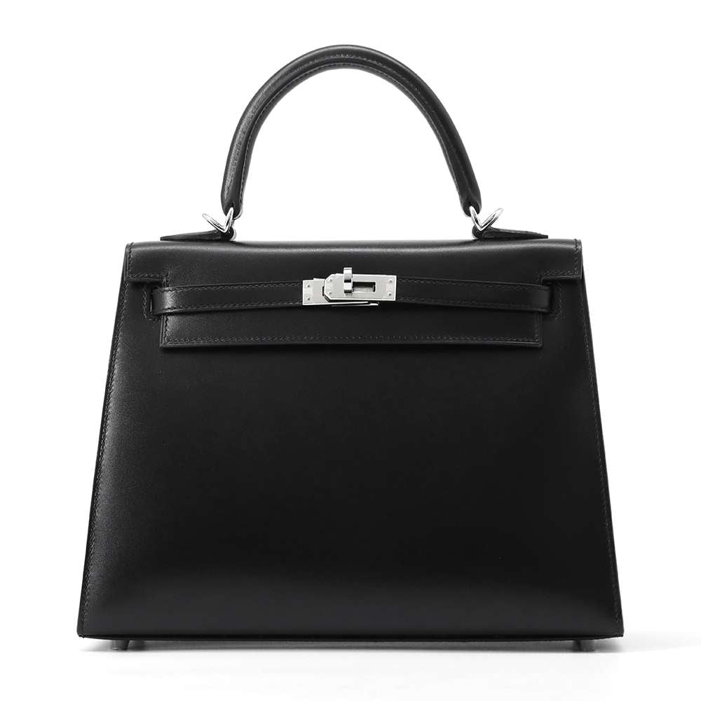 HERMES Kelly Sellier Black Box Calf Leather Size 25