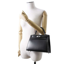 将图像加载到图库查看器中，HERMES Kelly Sellier Black Box Calf Leather Size 25
