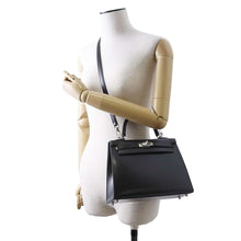 将图像加载到图库查看器中，HERMES Kelly Sellier Black Box Calf Leather Size 25
