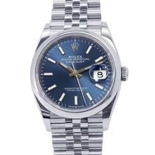 将图像加载到图库查看器中，ROLEX Datejust W36mm Stainless Steel Bright Blue Dial 126200
