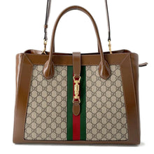 将图像加载到图库查看器中，GUCCI Jackie 1961 2WAY Tote Bag Beige/Brown 649015 GG SupremeCanvas Leather
