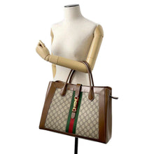 将图像加载到图库查看器中，GUCCI Jackie 1961 2WAY Tote Bag Beige/Brown 649015 GG SupremeCanvas Leather
