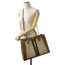 将图像加载到图库查看器中，GUCCI Jackie 1961 2WAY Tote Bag Beige/Brown 649015 GG SupremeCanvas Leather
