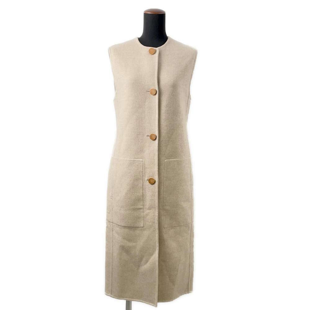 HERMES Long gilet with wooden buttons Size 34 Beige Naturel Cashmere100%