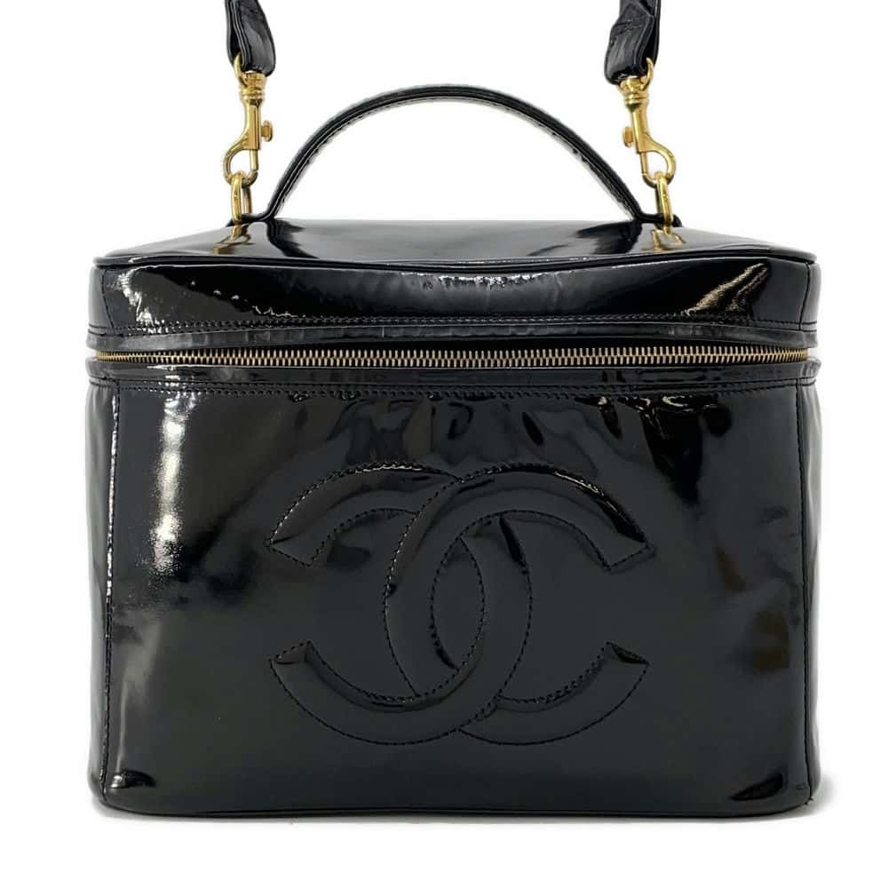 CHANEL Vanity 2way Bag Black Patent Leather