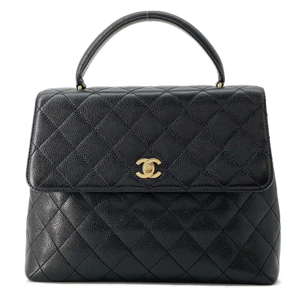 CHANEL Matelasse Handbag Black A12397 Caviar Leather