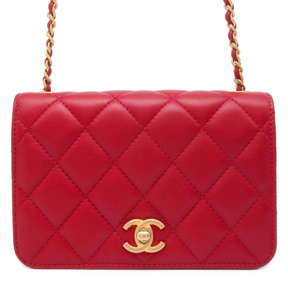 CHANEL Matelasse Full Flap ChainShoulder Bag Red AS0148 Lambskin