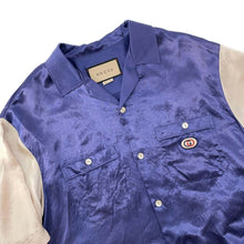 Load image into Gallery viewer, GUCCI Interlocking G open collar shirt Size 48 Purple/Ivory 654894 Acetate100%
