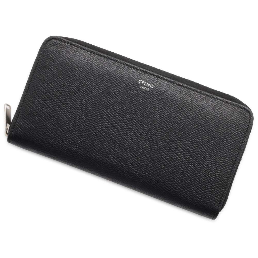 CELINE Large Zipped Wallet Zip Around Long Wallet Cloth Black 10B553BEL Leather