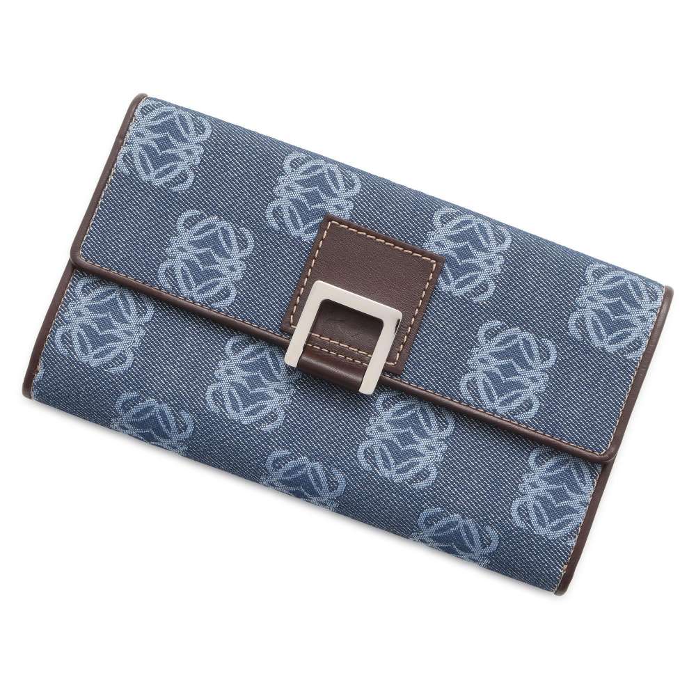 LOEWE Anagram Long Wallet Blue Denim/Leather