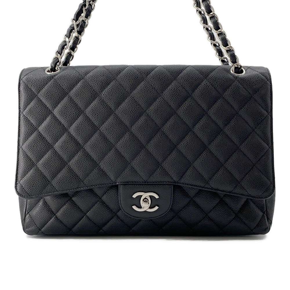 CHANEL Jumbo Matelasse Single Flap ChainShoulder Bag Black Caviar Leather