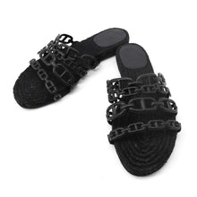 Load image into Gallery viewer, HERMES Chaine d&#39;Ancre Sandals Black Leather Linen Size 38
