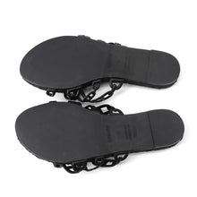 Load image into Gallery viewer, HERMES Chaine d&#39;Ancre Sandals Black Leather Linen Size 38
