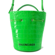 将图像加载到图库查看器中，BALENCIAGA Drawstring Bucket 2wayBag Light Green 638342 Embossed Leather Size XS
