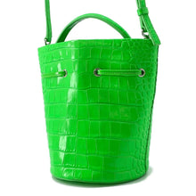 将图像加载到图库查看器中，BALENCIAGA Drawstring Bucket 2wayBag Light Green 638342 Embossed Leather Size XS
