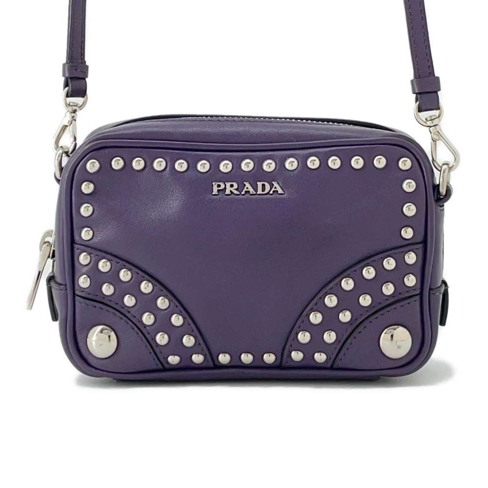 PRADA Studded Shoulder Bag Purple 1N1674 Leather