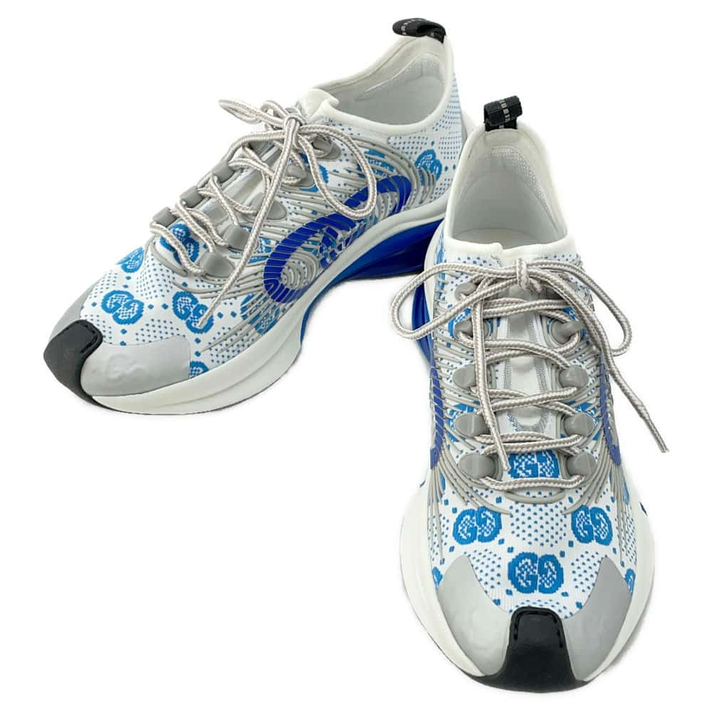 GUCCI GG Technical Knit Sneakers White/Blue 680903 Fabric Rubber Size 37