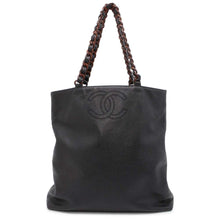 将图像加载到图库查看器中，CHANEL CC Logo Wood Grain Plastic Chain Tote Bag Black A14202 Caviar Leather
