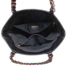 将图像加载到图库查看器中，CHANEL CC Logo Wood Grain Plastic Chain Tote Bag Black A14202 Caviar Leather
