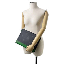 将图像加载到图库查看器中，Berluti Nino Clutch Bag Black/Green PVC Coated Canvas Leather Size GM
