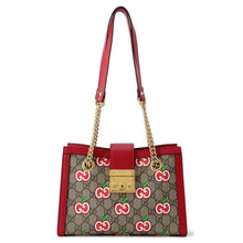 Load image into Gallery viewer, GUCCI GG Apple ChainShoulder Bag Beige/Red 498156 GG SupremeCanvas Leather
