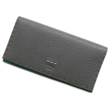 将图像加载到图库查看器中，FENDI Selleria Continental Wallet Bifold Wallet Long Wallet Gray/Green 7M0186 Calf Leather
