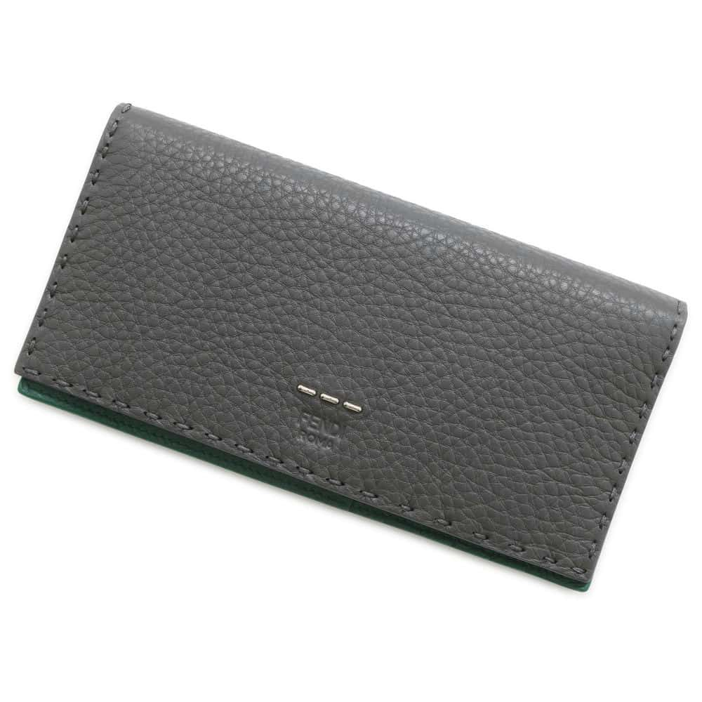 FENDI Selleria Continental Wallet Bifold Wallet Long Wallet Gray/Green 7M0186 Calf Leather