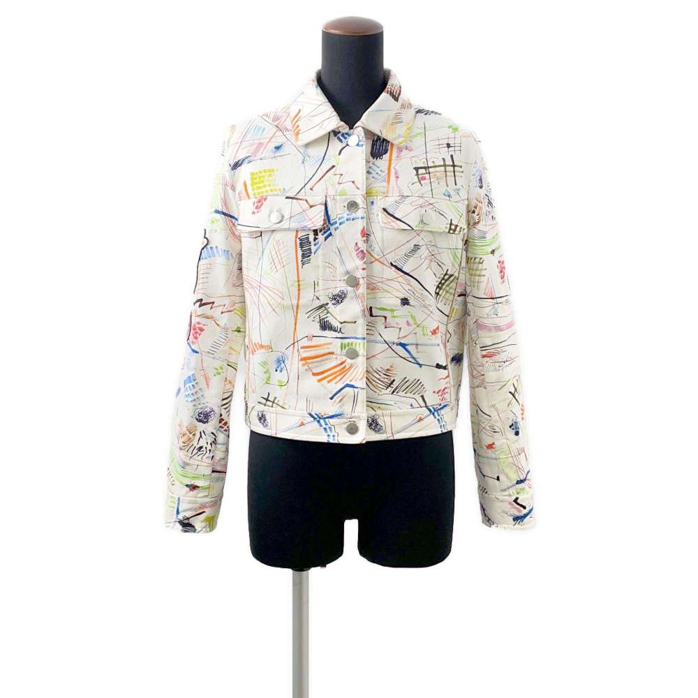 HERMES Denim Paint Jacket Size 36 White/Multicolor Cotton98% Polyurethane2%