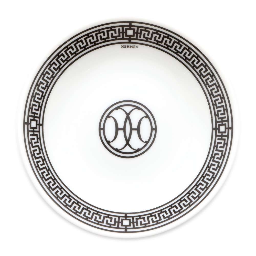 HERMES H Deco Soy Sauce Dish White/Black Porcelain